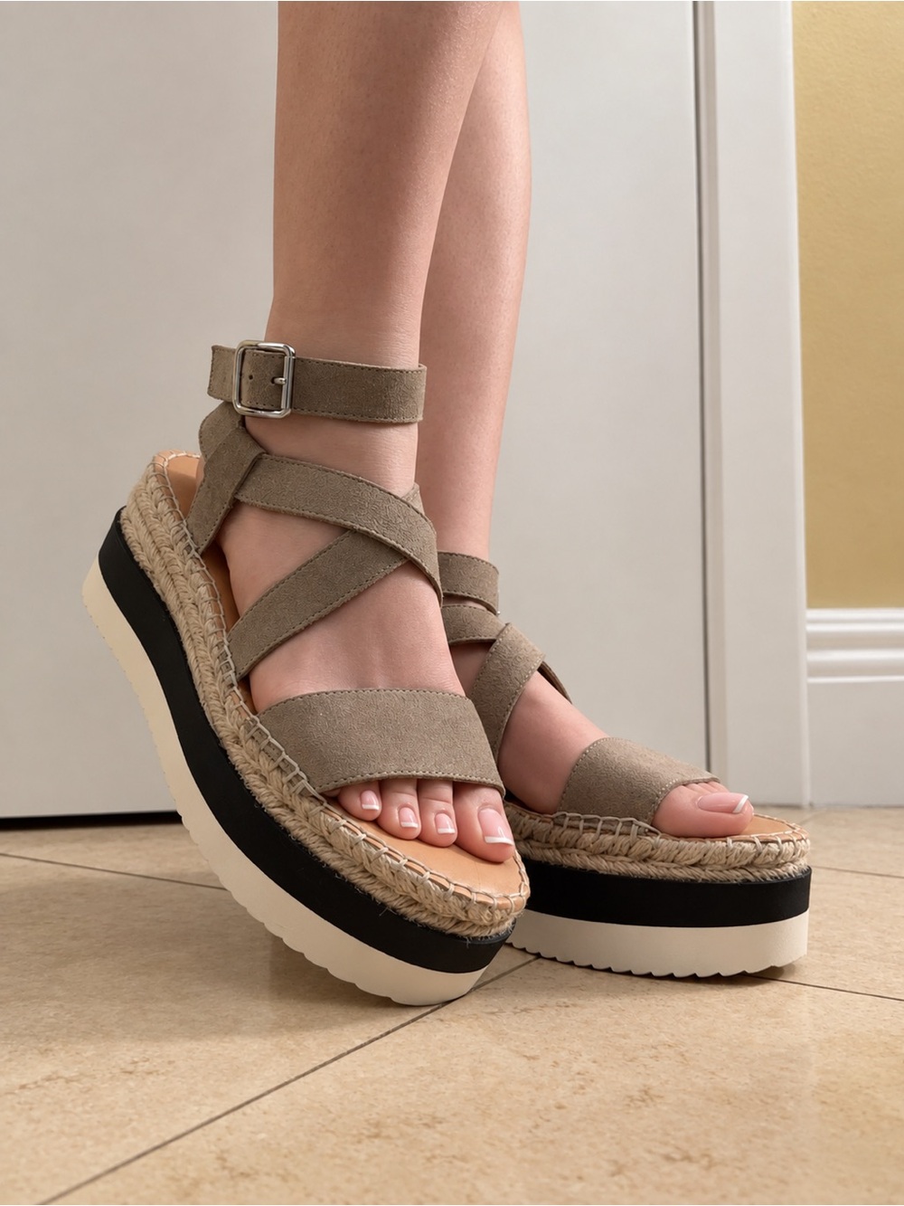 Steve Madden Taupe Suede Platform Espadrille Sandals